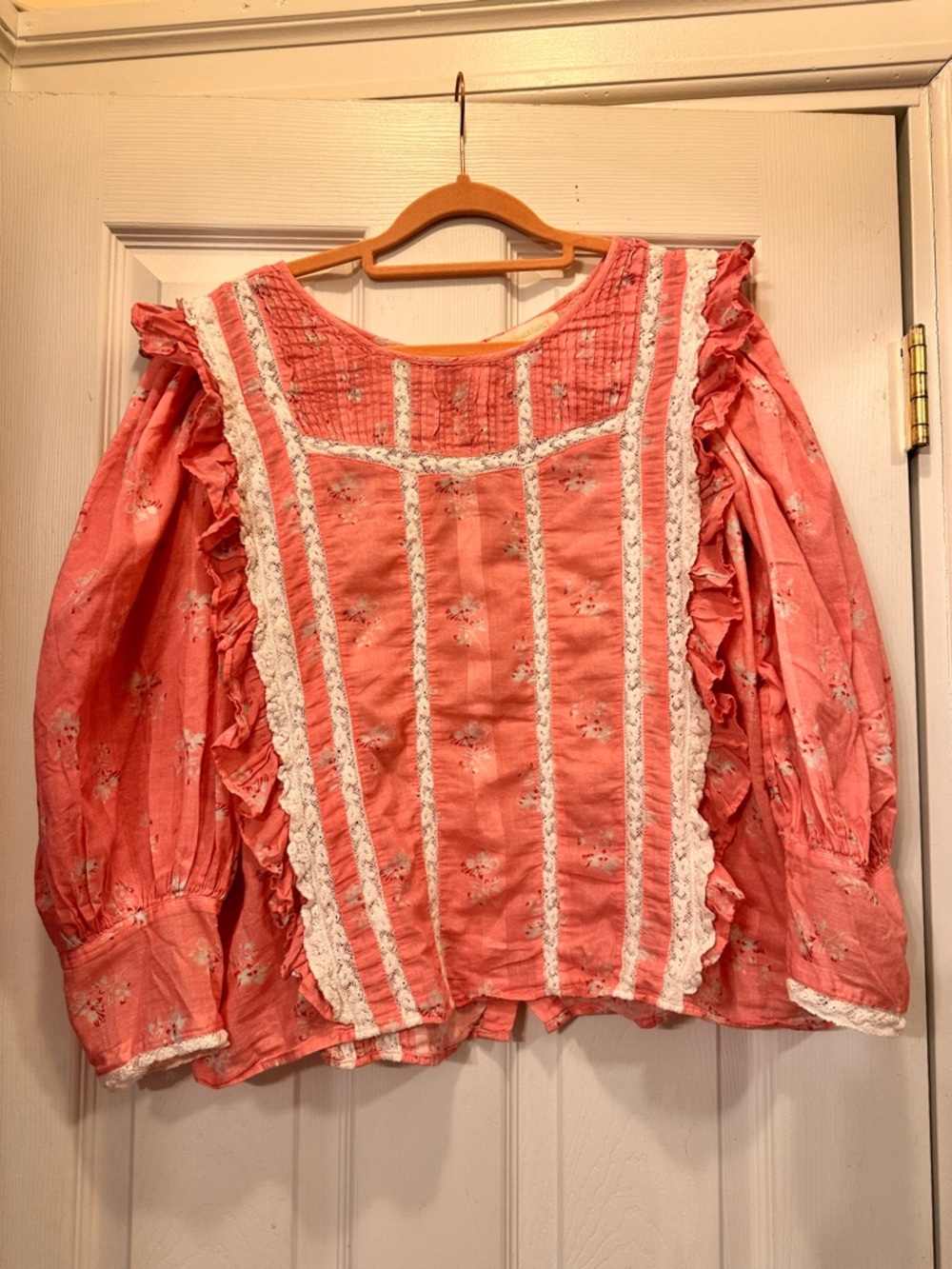 Loveshackfancy pink jam floral lace blouse top free people small
